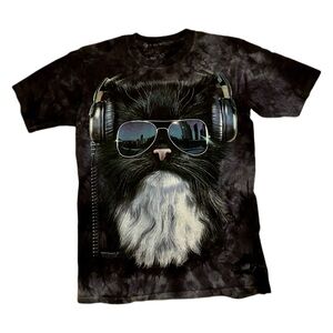 The Mountain Manimals Headphone Cat Tie Dye Tee Gray